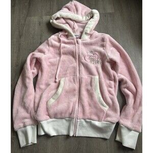 Sanrio Hello Kitty Fuzzy Fleece Hoodie sweater pink Juniors size Medium zipper